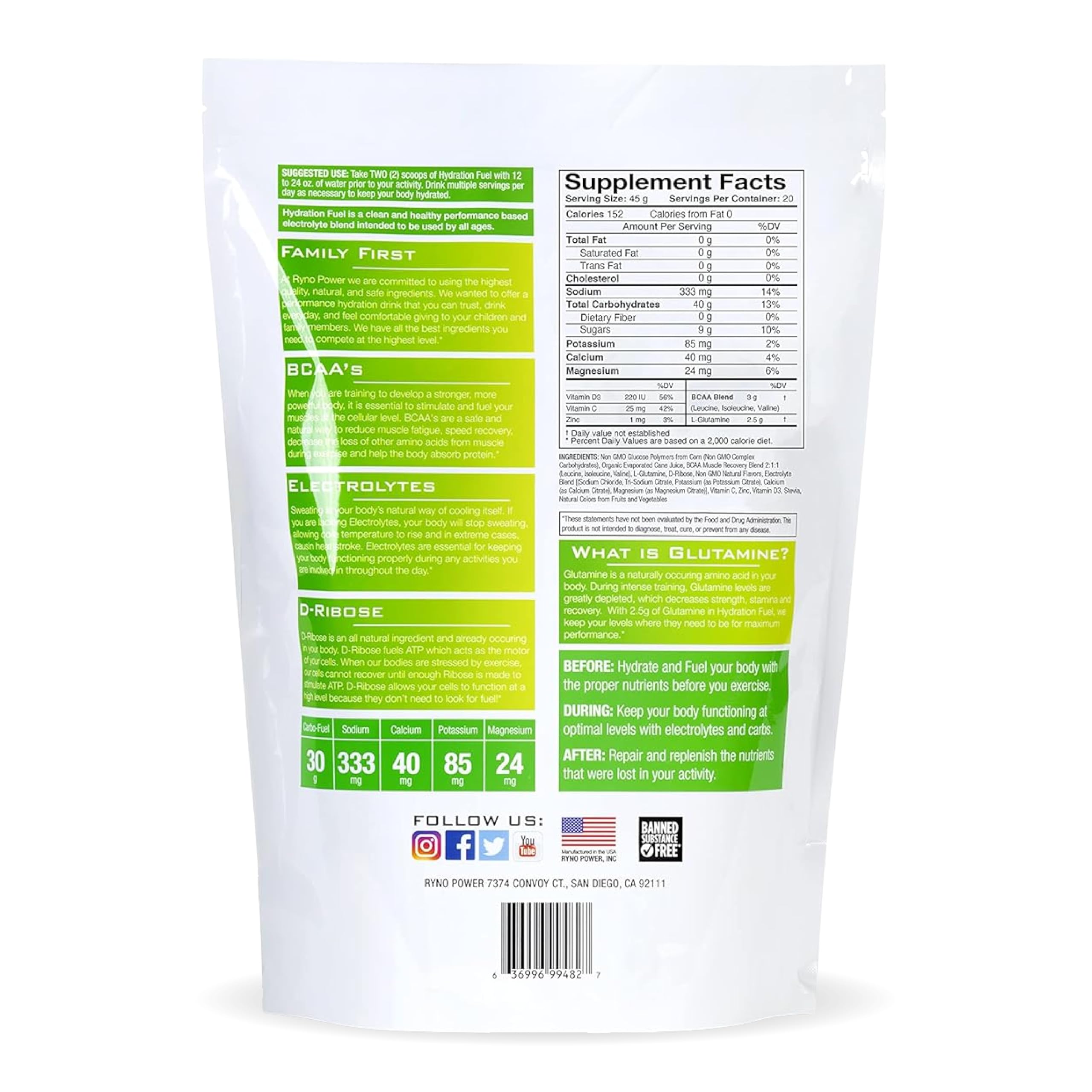Ryno Power Hydration Fuel Lemon Lime powder in a scoop ready to mix
