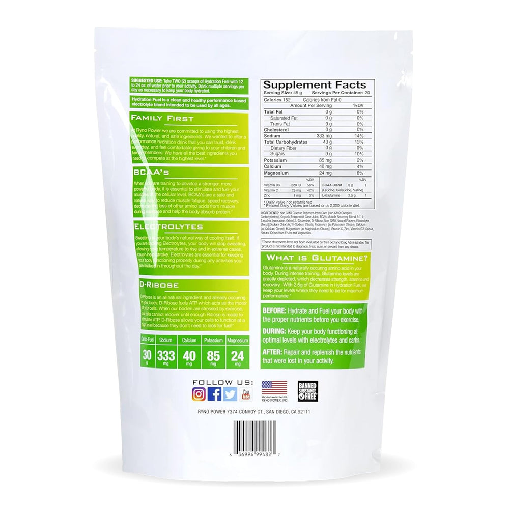 Ryno Power Hydration Fuel Lemon Lime powder in a scoop ready to mix