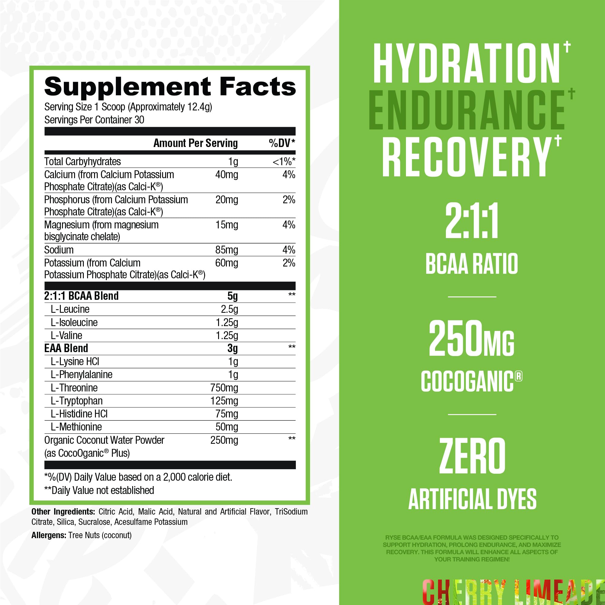 RYSE BCAA EAA Powder scoop shows precise amino-acid dose for training