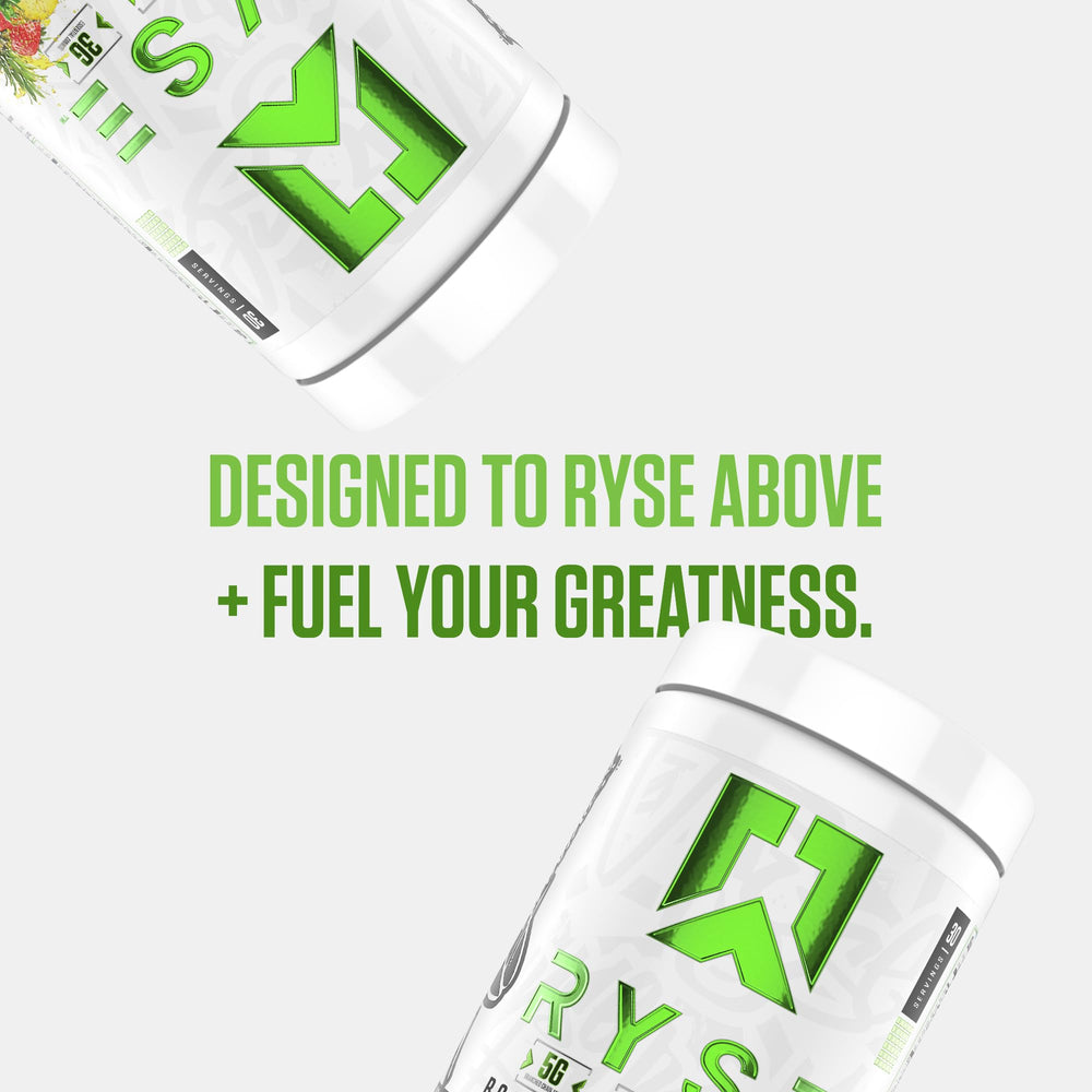 RYSE packaging displays the Strawberry Pineapple flavor and clean formula.