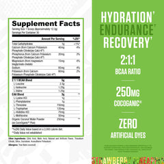 Scoop of RYSE BCAA EAA powder measuring 5g BCAAs and 3g EAAs for training.