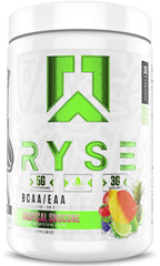 RYSE BCAA EAA Powder Tropical SnoCone bottle demonstrating on-the-go hydration and recovery support