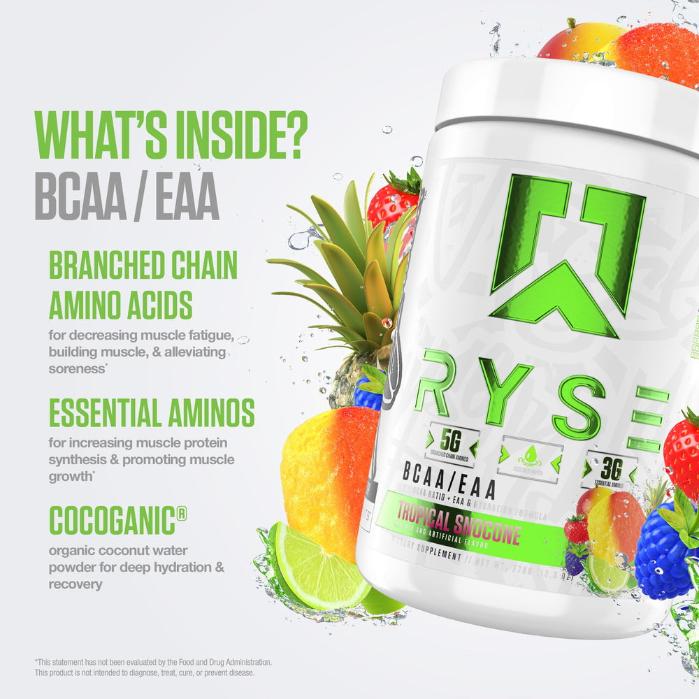 RYSE BCAA EAA Powder Tropical SnoCone coconut water boost enhancing electrolytes during training