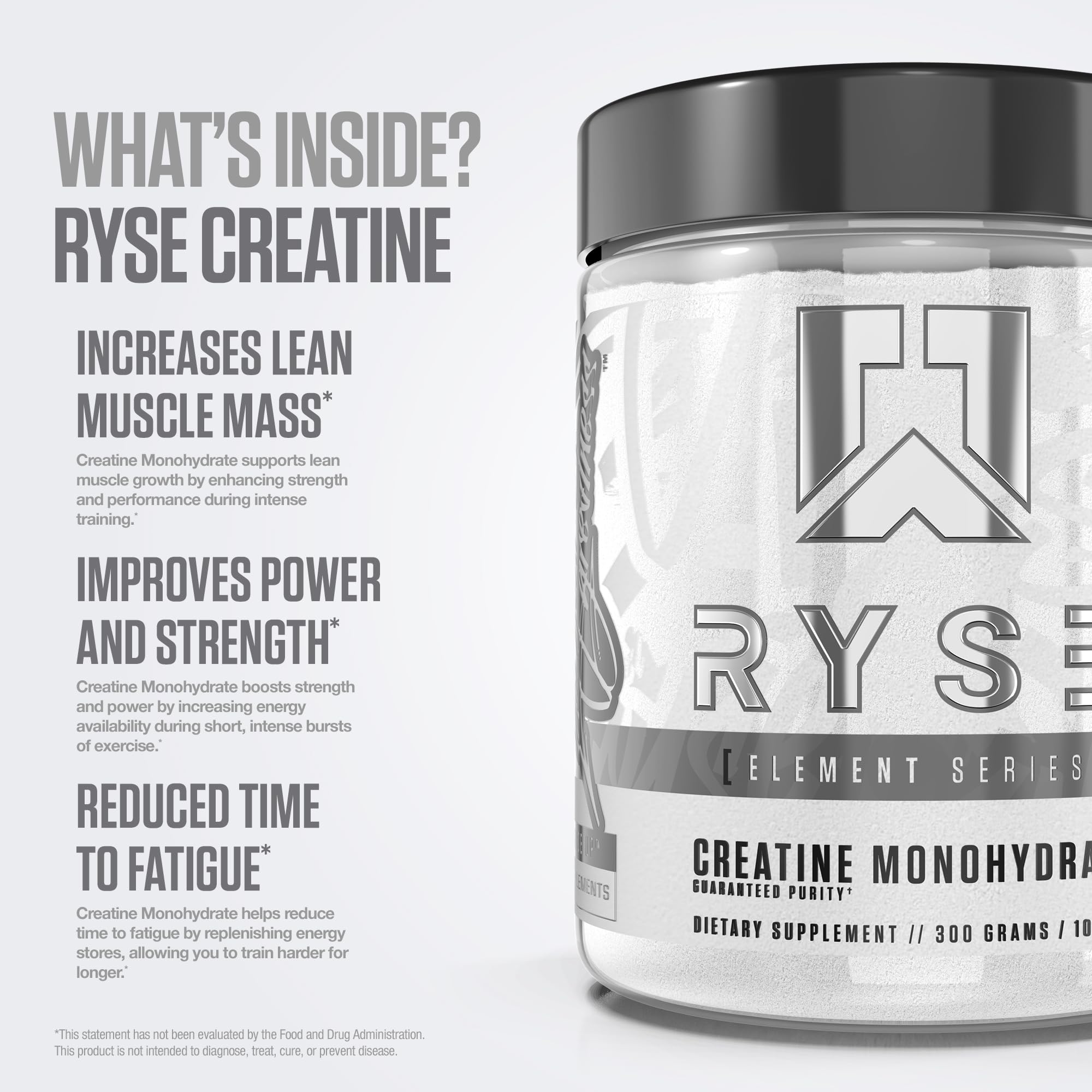 RYSE Creatine Monohydrate container 60 servings signals long-term training support.