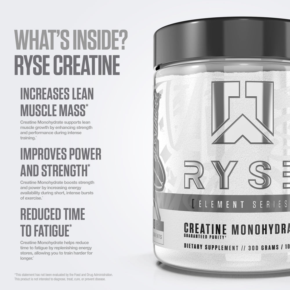 RYSE Creatine Monohydrate container 60 servings signals long-term training support.