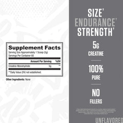 RYSE Creatine Monohydrate powder scoop emphasizes pure creatine for power and endurance.
