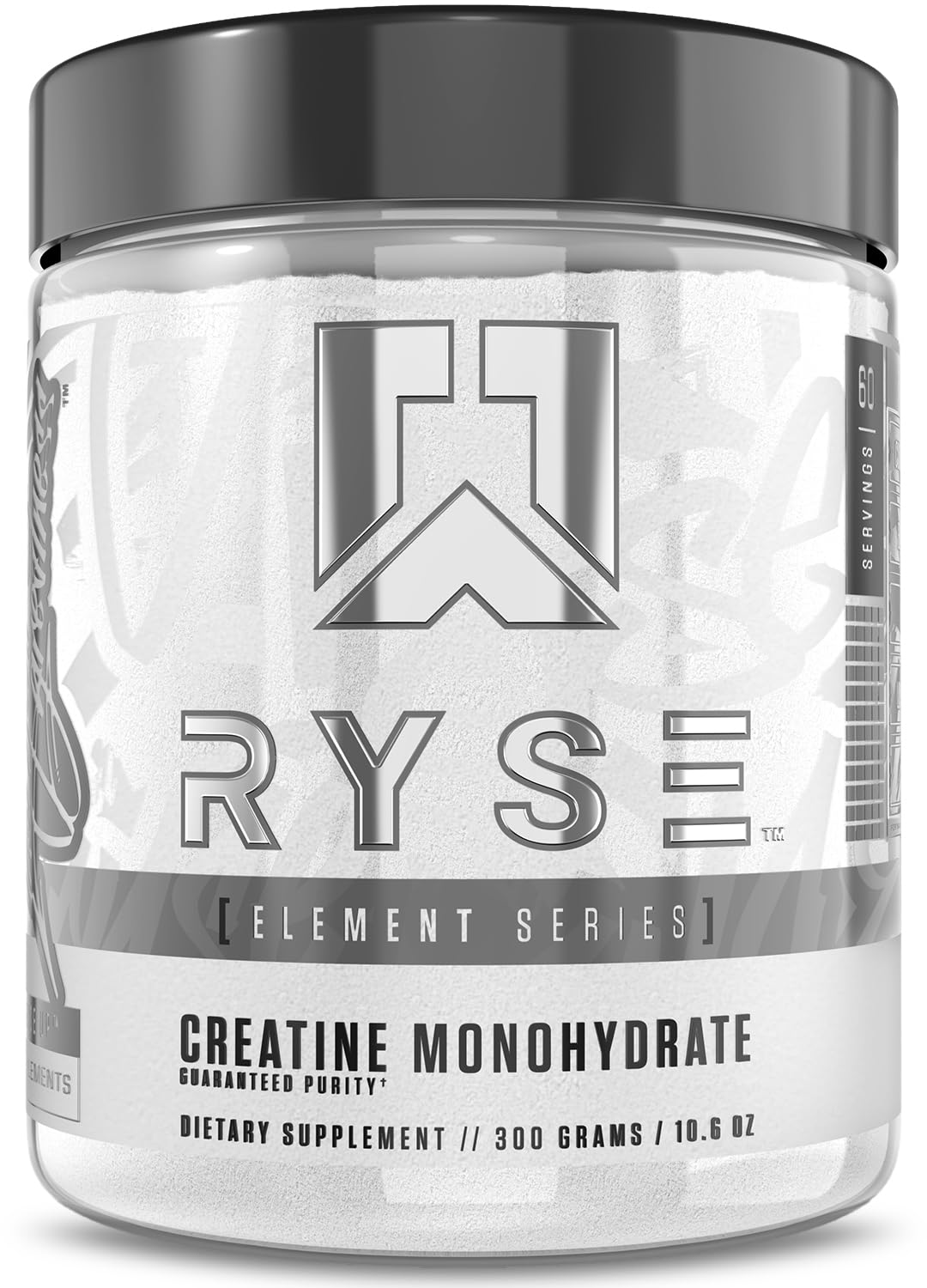 RYSE Creatine Monohydrate unflavored bottle close-up highlights lean muscle support.