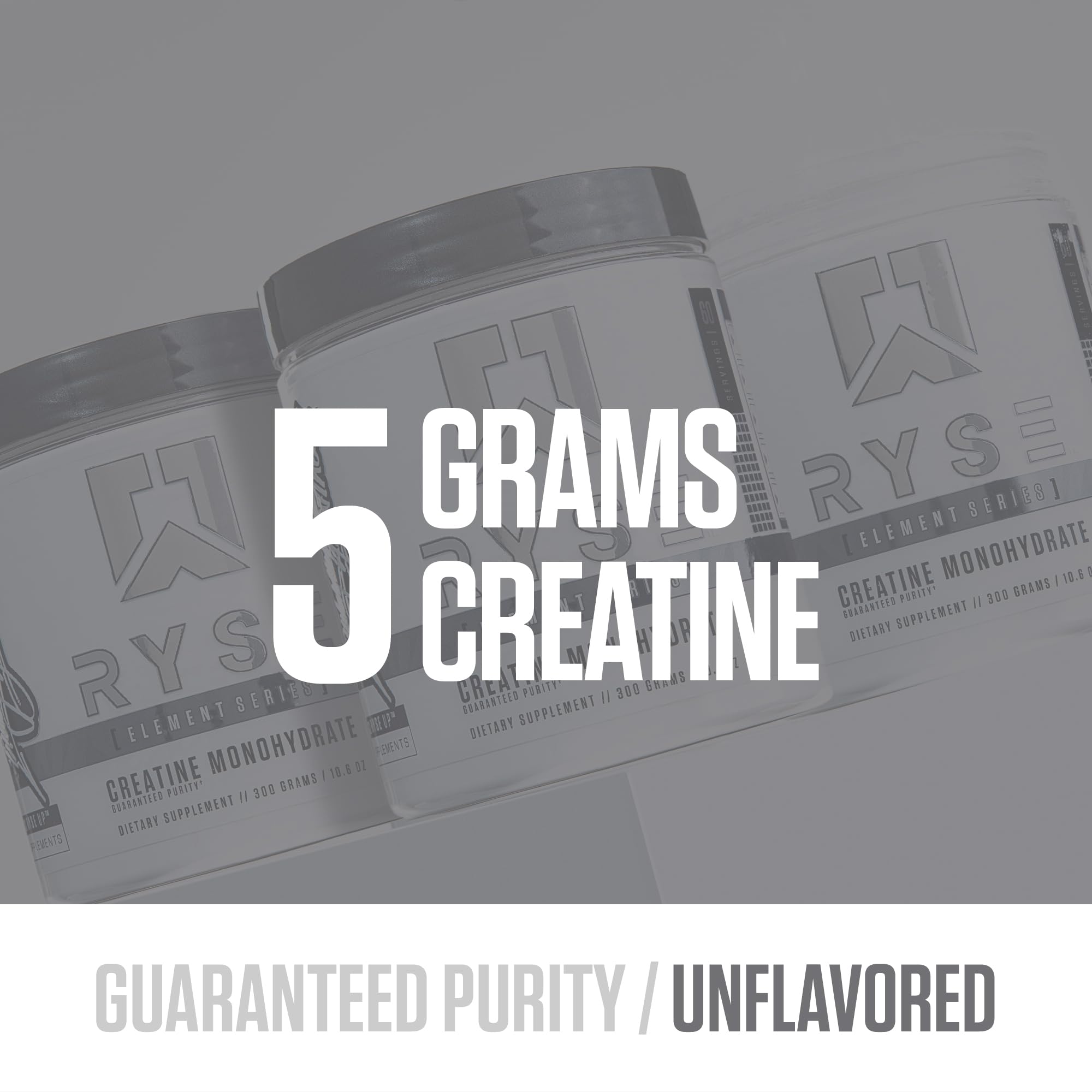 RYSE Creatine Monohydrate unflavored label close-up communicates USA-made quality.
