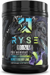 RYSE Godzilla Monsterberry Lime can boosts energy for powerful pre-workout sessions.