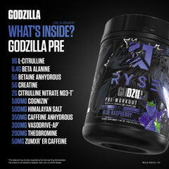 RYSE Godzilla blue raspberry shaker cup ready for quick mix before training.