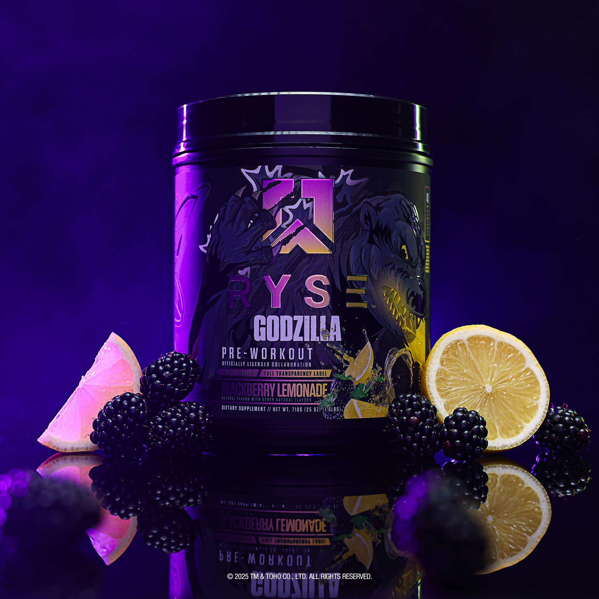 RYSE Godzilla X Noel Deyzel beta-alanine graphic suggests endurance benefits.
