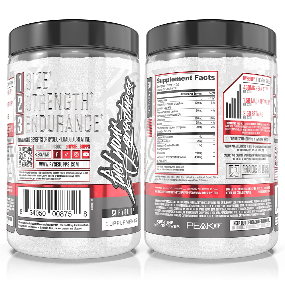 Packaging emphasizes USA-made quality and safety for RYSE Loaded Creatine.