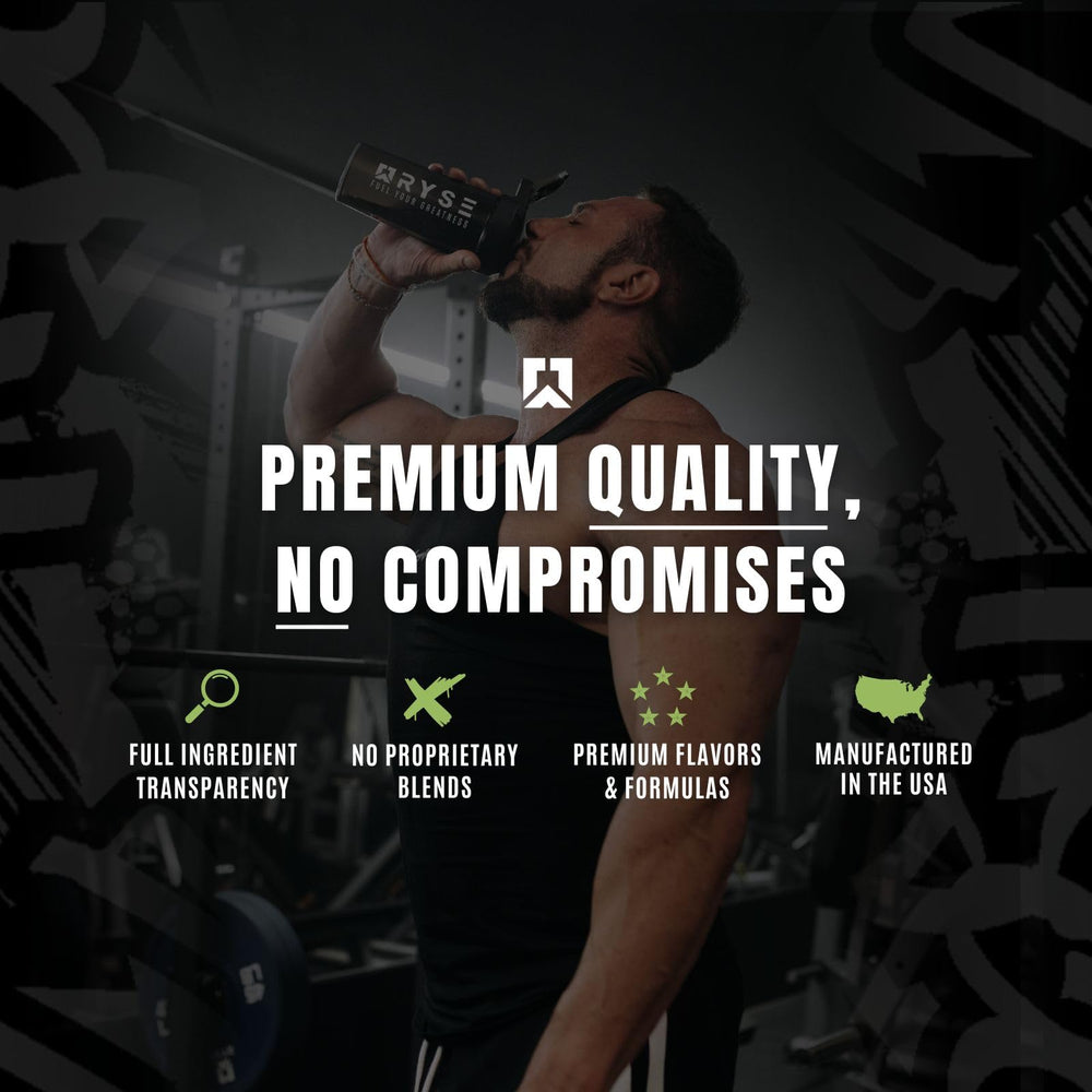 RYSE Loaded Plant Protein Vanilla shake glass showing creamy texture and plant-based energy support.