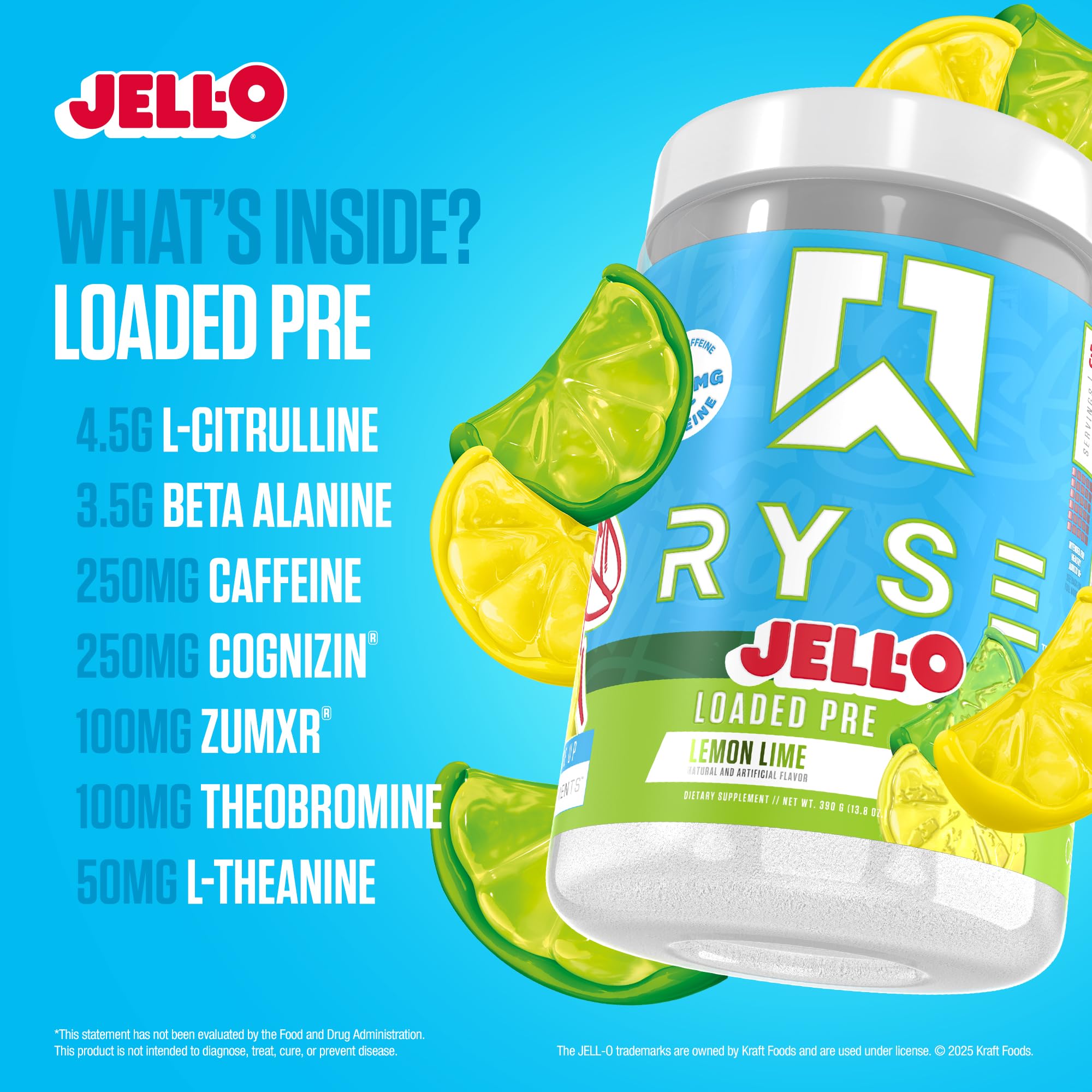 RYSE Loaded Pre-Workout caffeine boost highlighted by visible powder to explain energy potential.