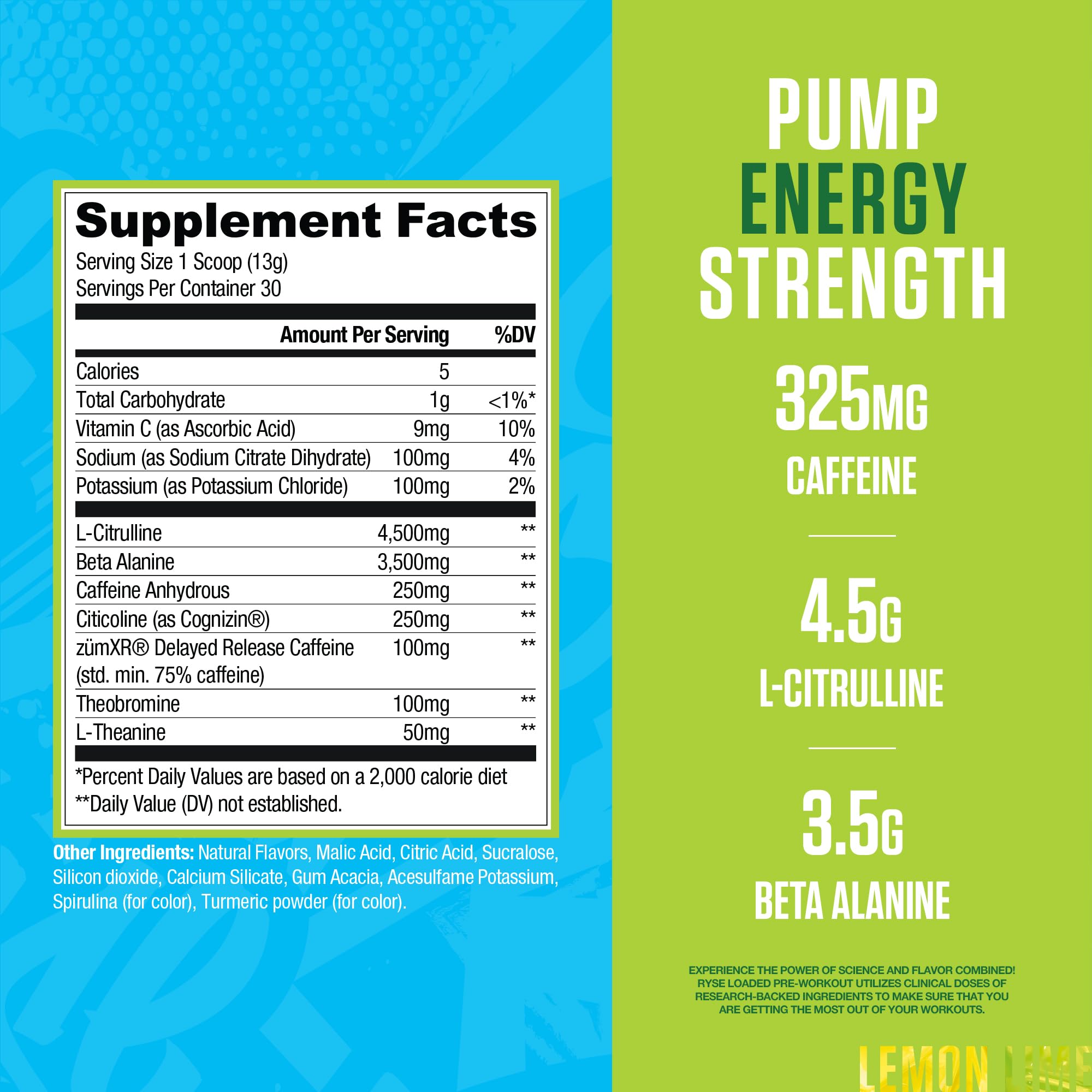 RYSE Loaded Pre-Workout scoop measuring dose for precise fueling before training.