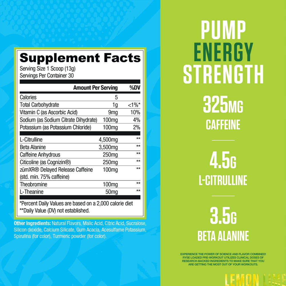 RYSE Loaded Pre-Workout scoop measuring dose for precise fueling before training.