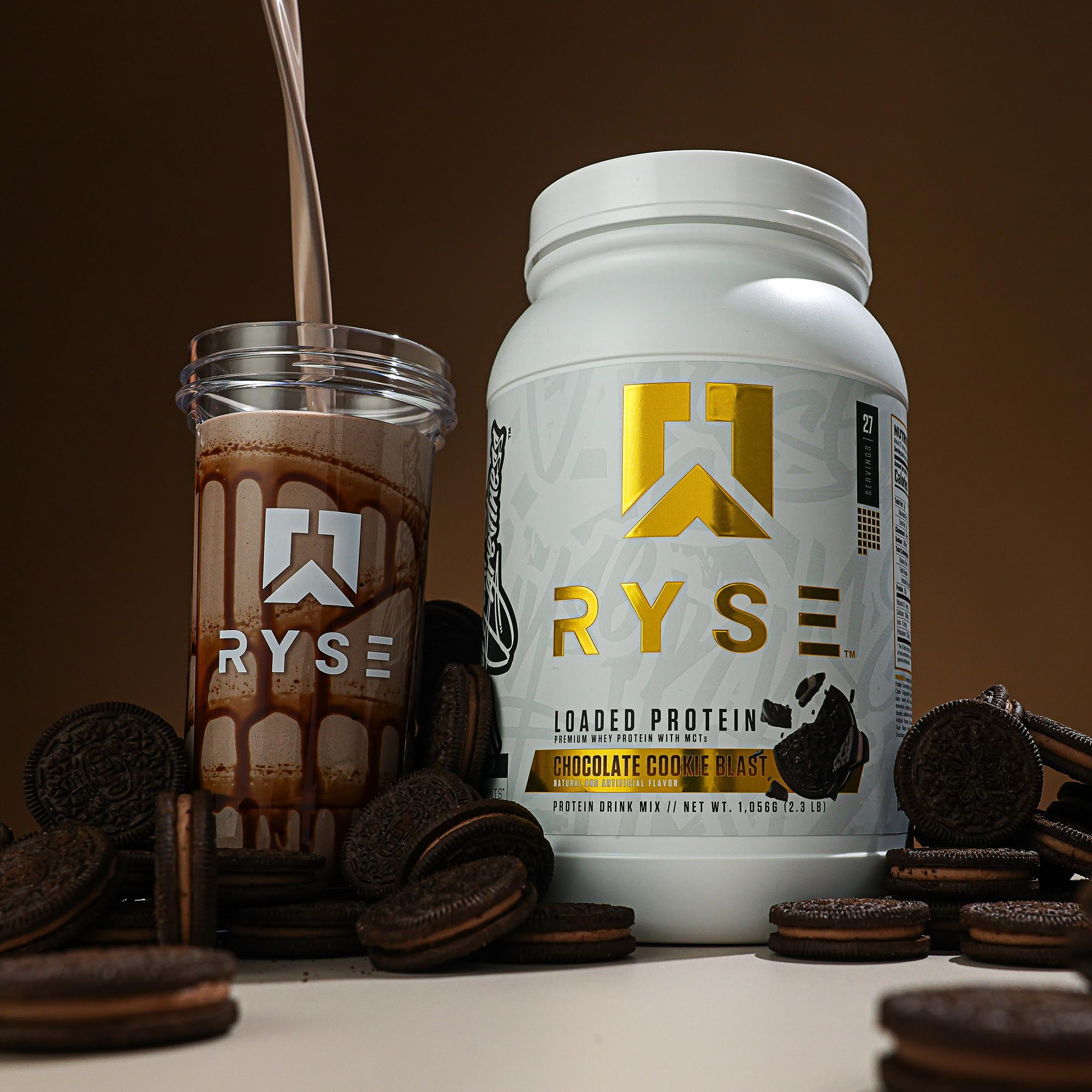 RYSE Loaded Protein Powder nutrition panel image highlights protein and prebiotic fiber benefits.