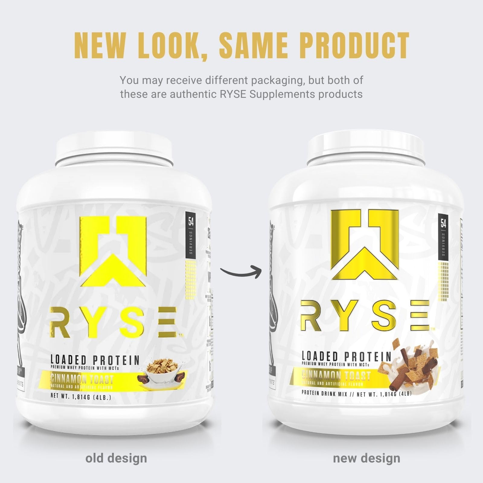 RYSE Loaded Protein Cinnamon Toast gym bag ready for workouts.