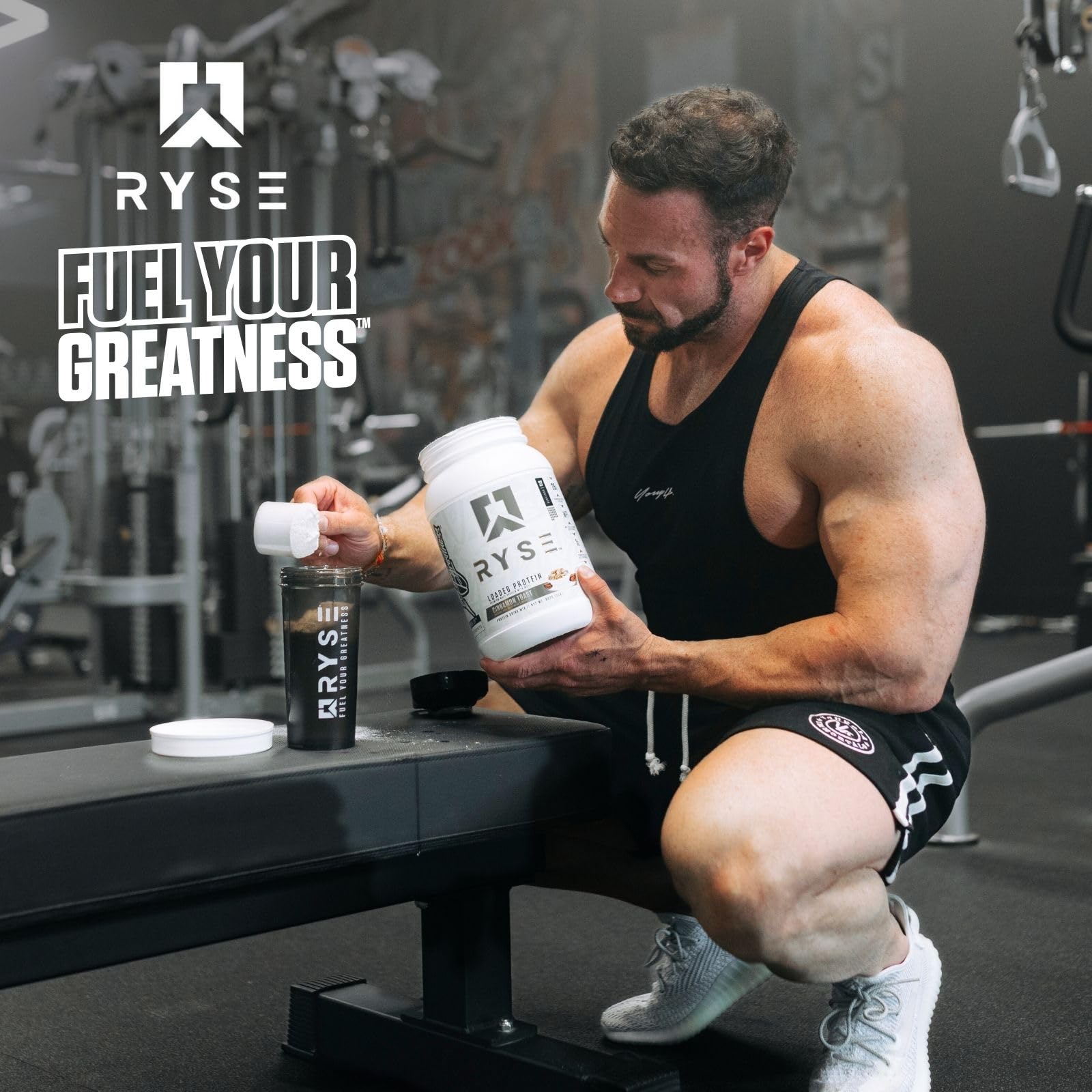 RYSE Loaded Protein Cinnamon Toast tub shows 54 servings for daily fueling.