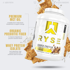 RYSE Loaded Protein Cinnamon Toast shake in glass for quick recovery and flavor.