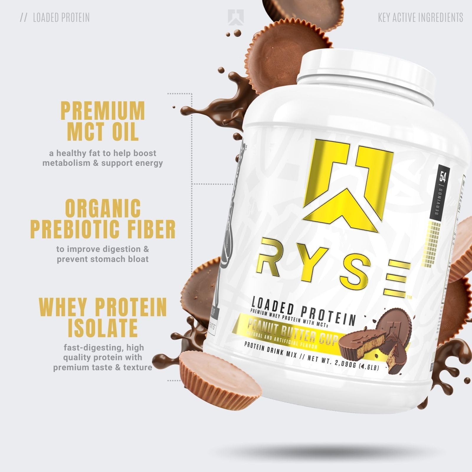RYSE Loaded Protein Peanut Butter Cup pour reveals creamy texture and mix-ready formula.