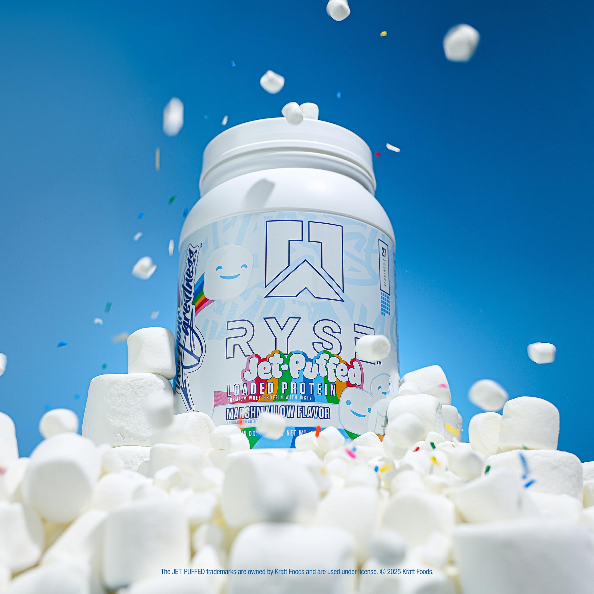 RYSE Loaded protein poured into a glass with milk for a creamy post-workout shake