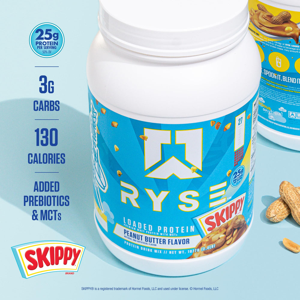 RYSE Loaded Protein Powder nutrition label shows 25 g per serving.