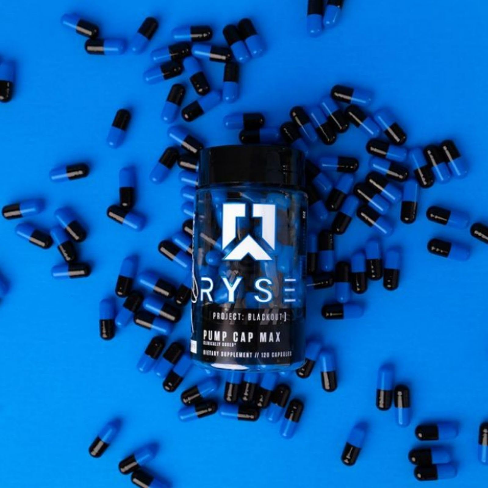 RYSE Project Blackout Pump Cap Max stacking with other pre-workouts in a gym setup