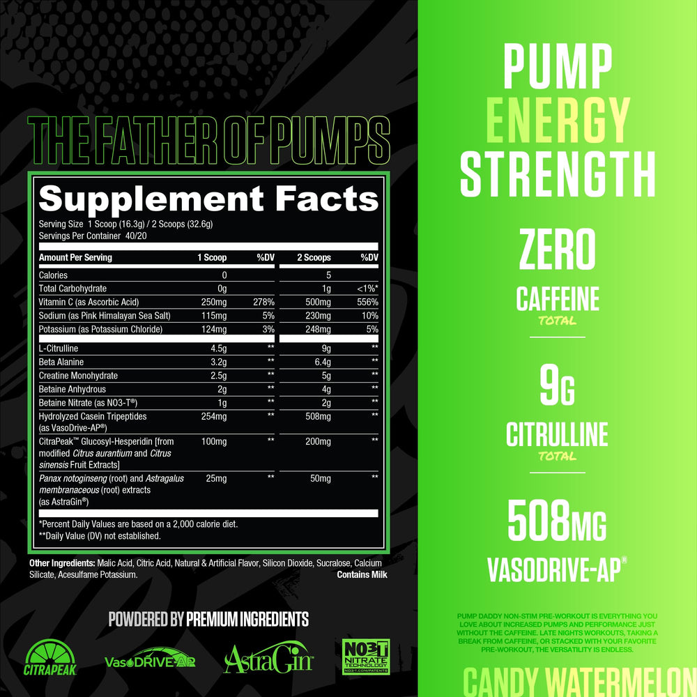RYSE Pump Daddy V2 canister label close-up showing candy watermelon flavor