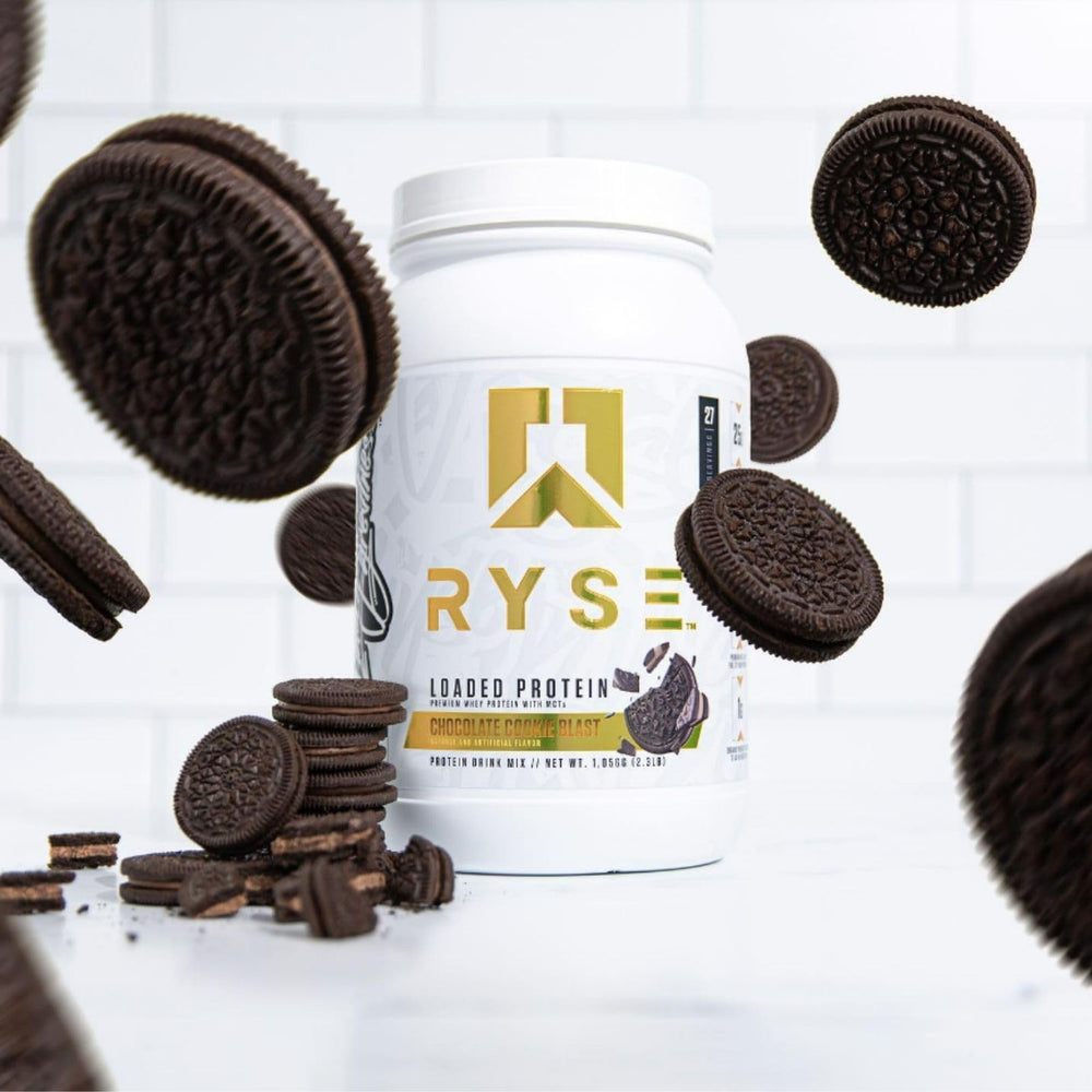 RYSE Up Loaded Protein Powder label closeup showing clean ingredients.