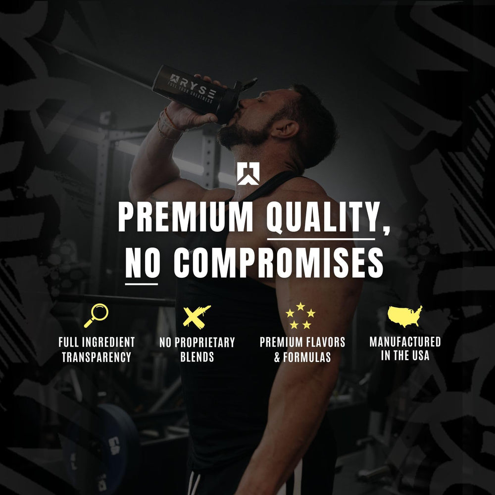 RYSE Up BCAA Focus Country Time Lemonade shaker with powder representing daily use.