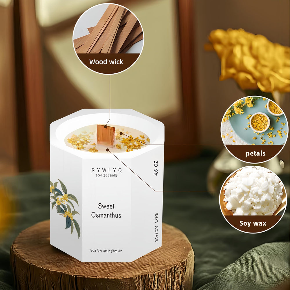 RYWLYQ Osmanthus candle petals visible in soy wax