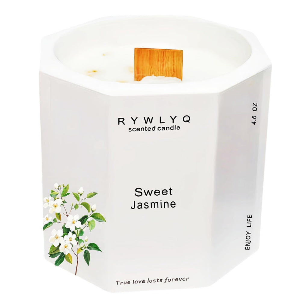 RYWLYQ jasmine candle with petals in white ceramic enhances relaxing ambience