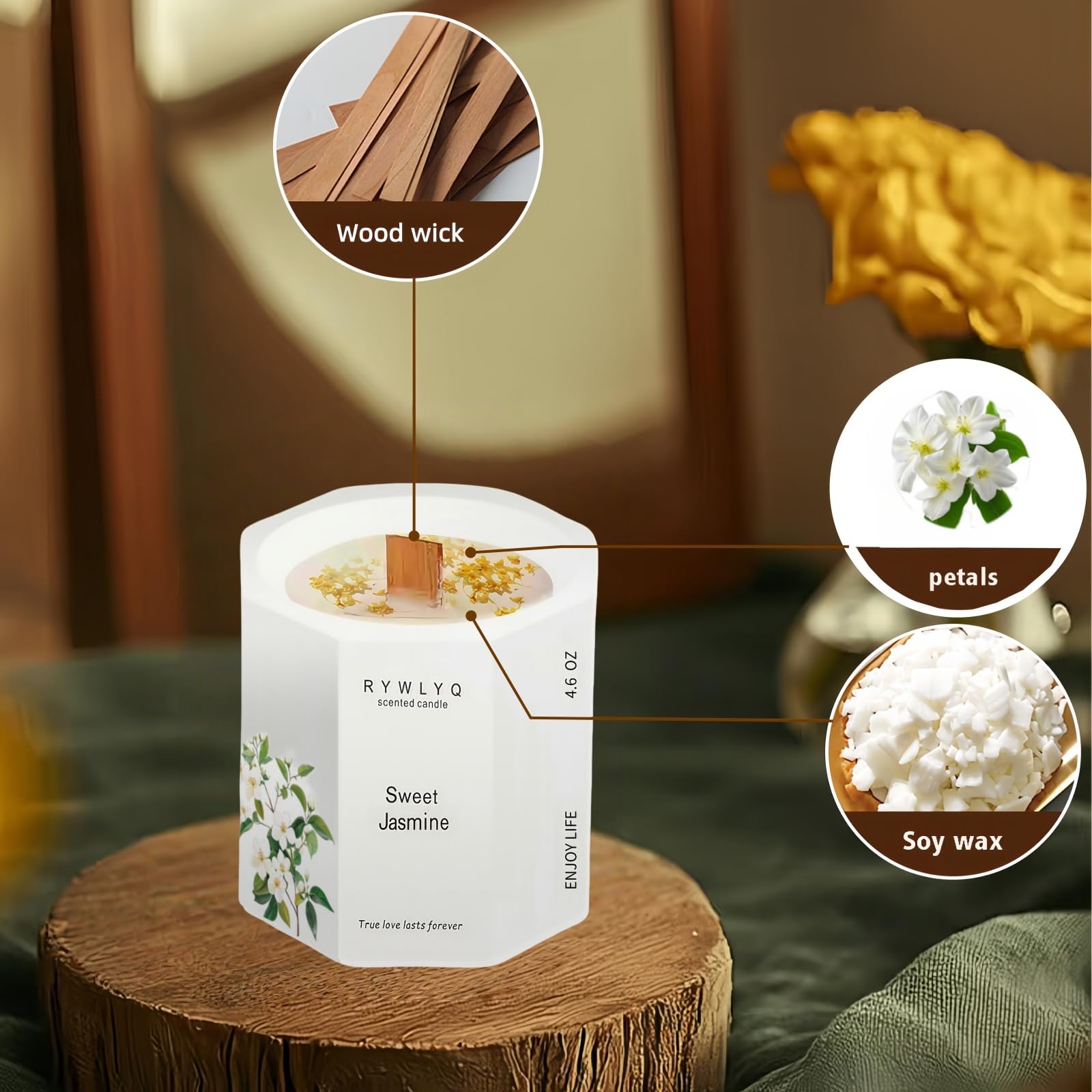 RYWLYQ white octagonal ceramic candle showcases jasmine scent for elegant decor