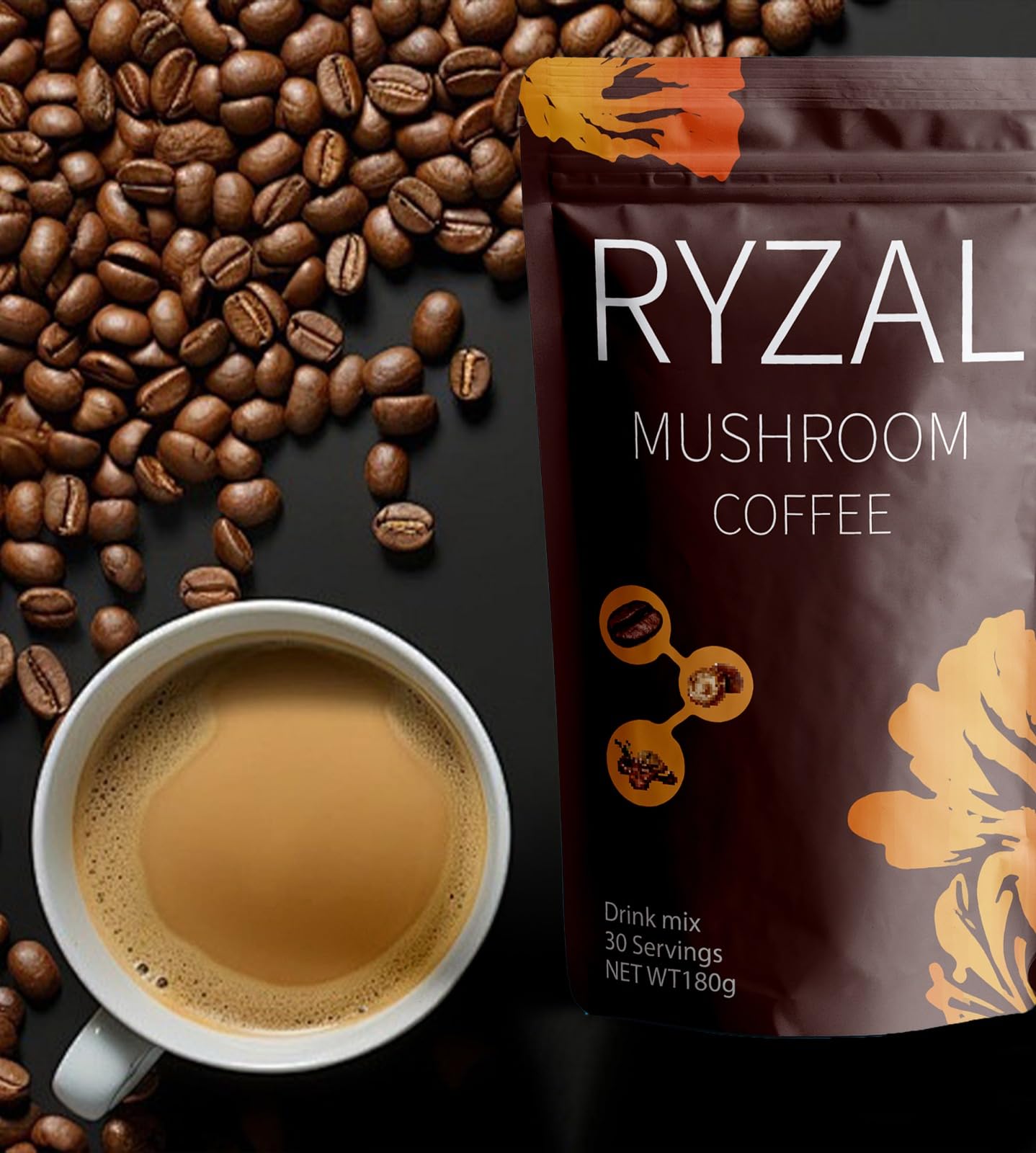 RYZAL Mushroom Coffee mug ready for a focused, energized moment.
