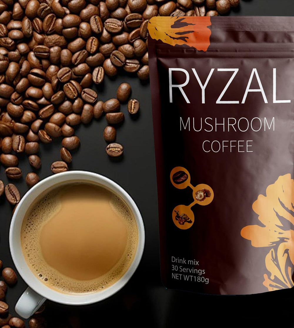 RYZAL Mushroom Coffee mug ready for a focused, energized moment.