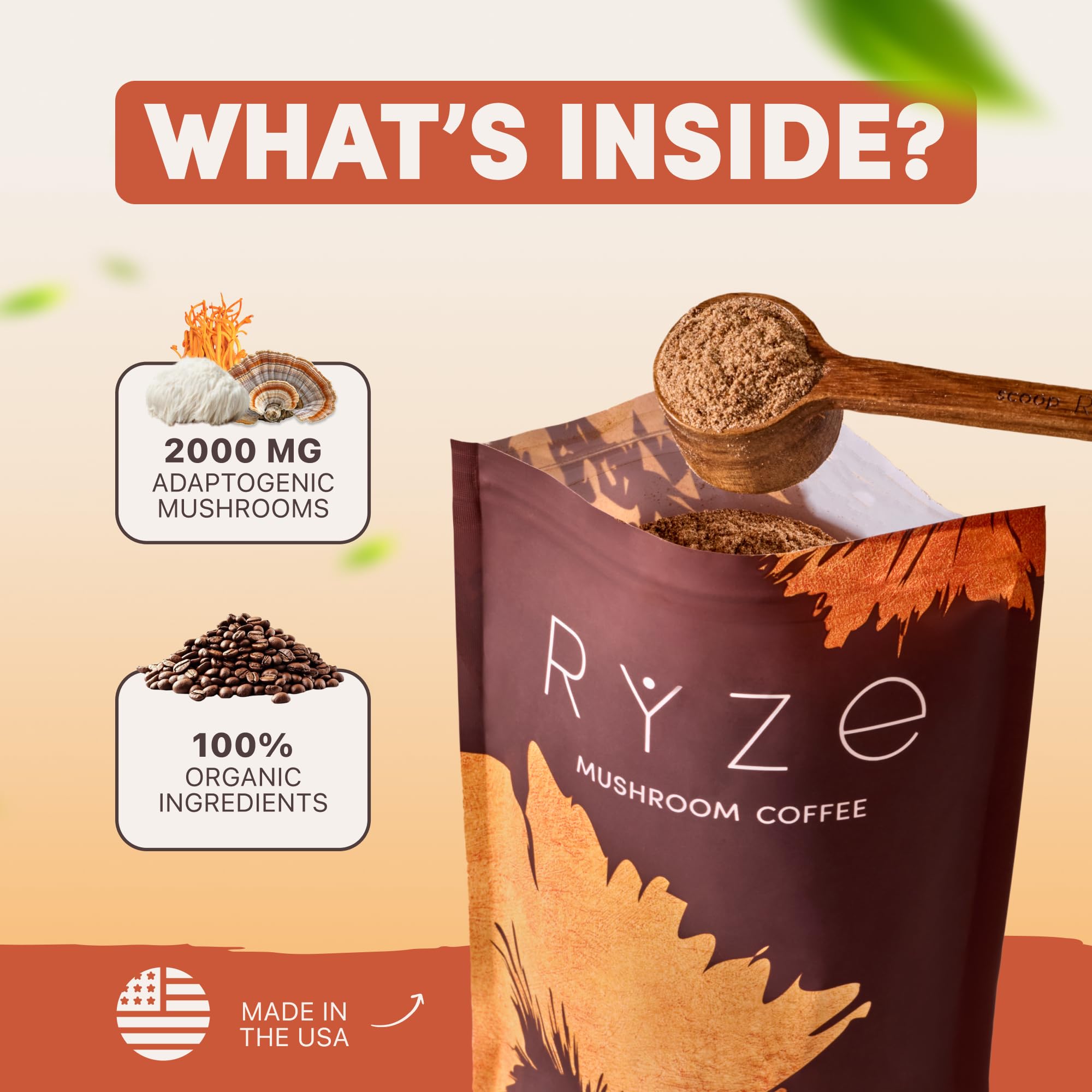 RYZE Mushroom Coffee California-grown ingredients ensure high quality.