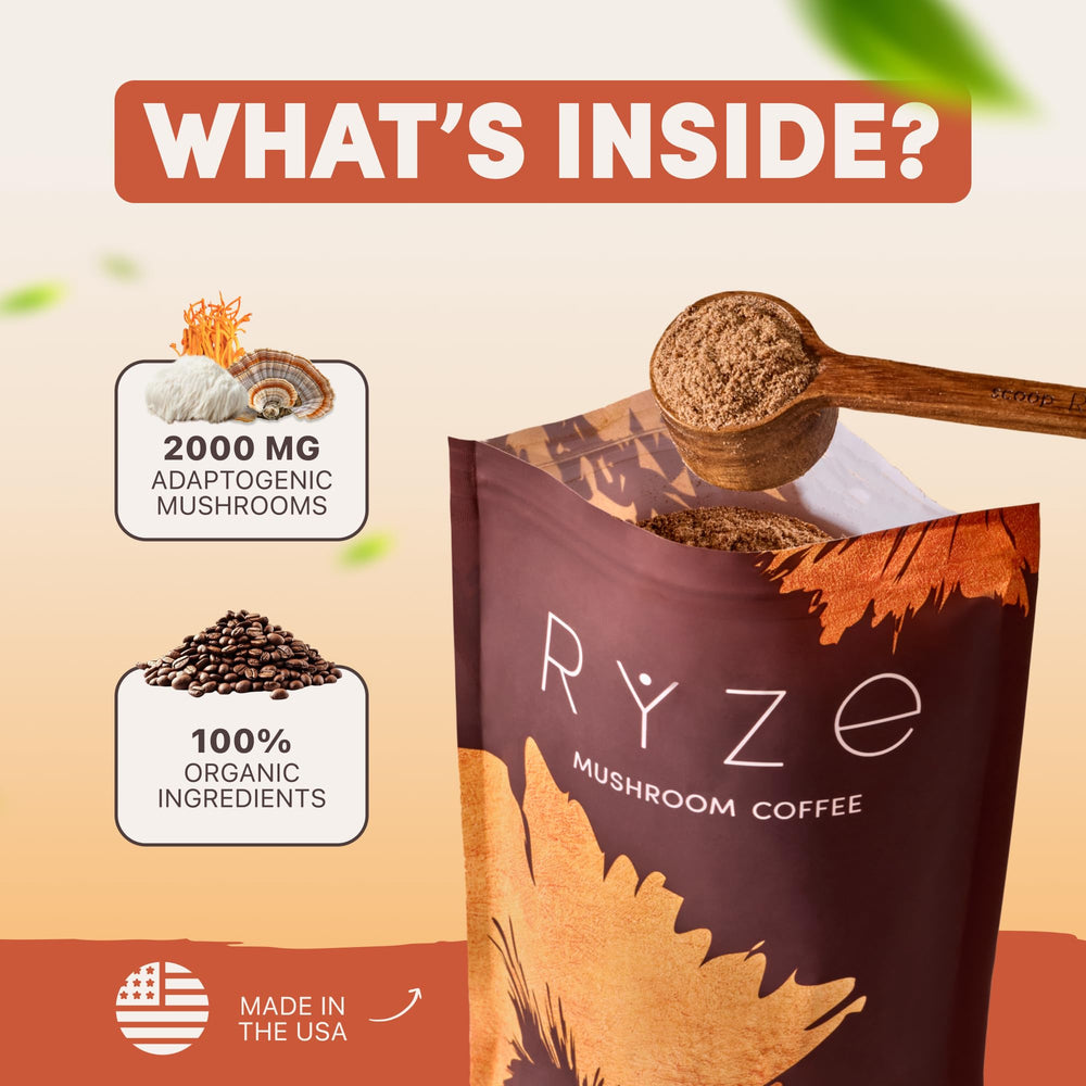 RYZE Mushroom Coffee California-grown ingredients ensure high quality.