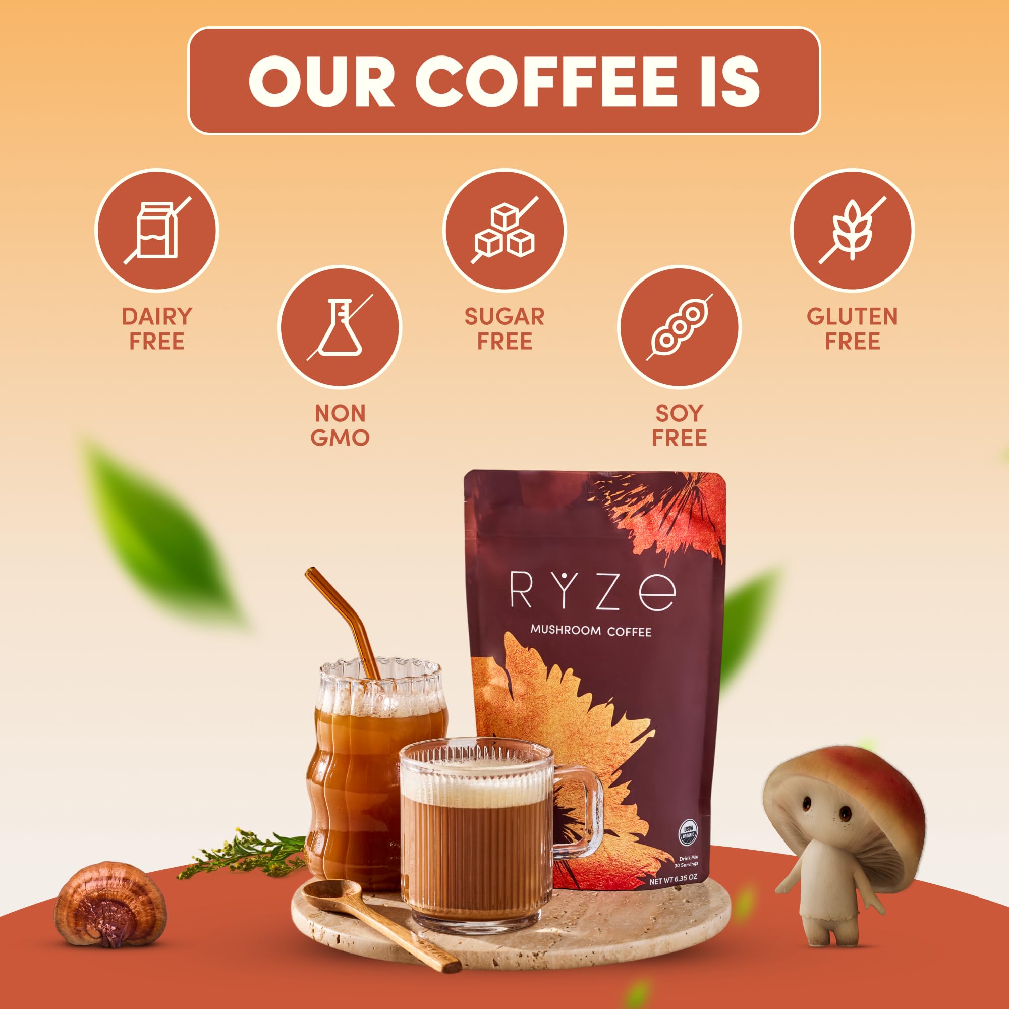 RYZE Mushroom Coffee sachets dissolve quickly for fast preparation.