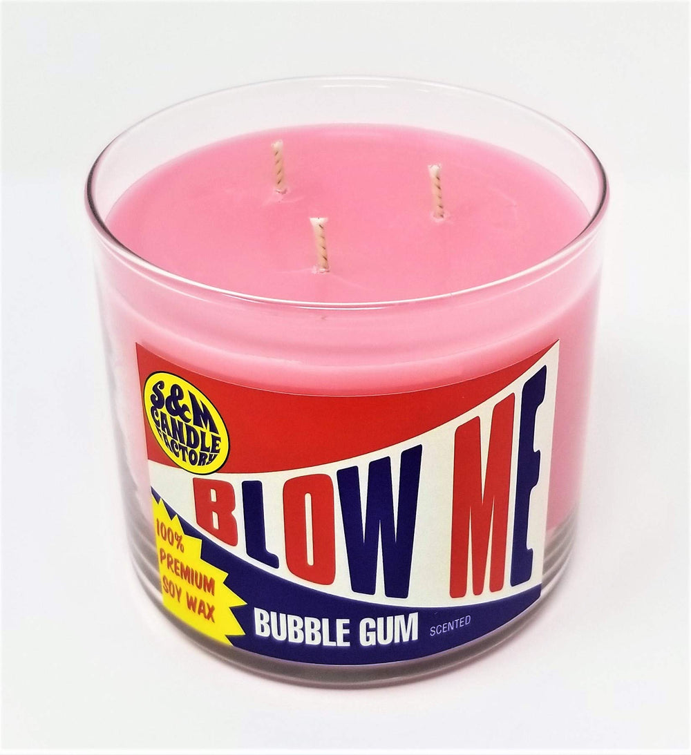 S&M Blow Me candle 3-wick burn-time image demonstrates long-lasting ambiance.