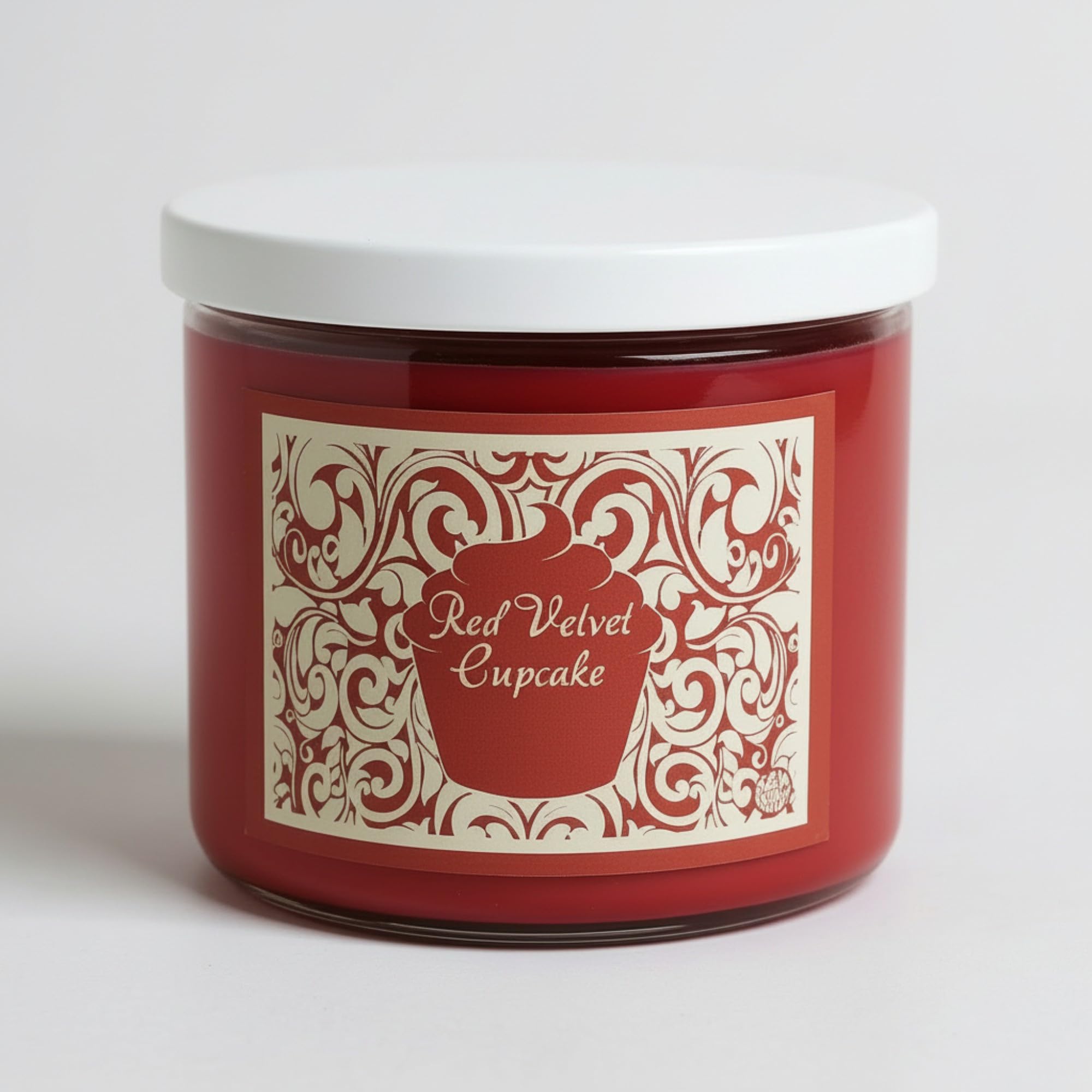S&M Candle Factory Red Velvet Cupcake 3-wick jar showing rich, lasting aroma