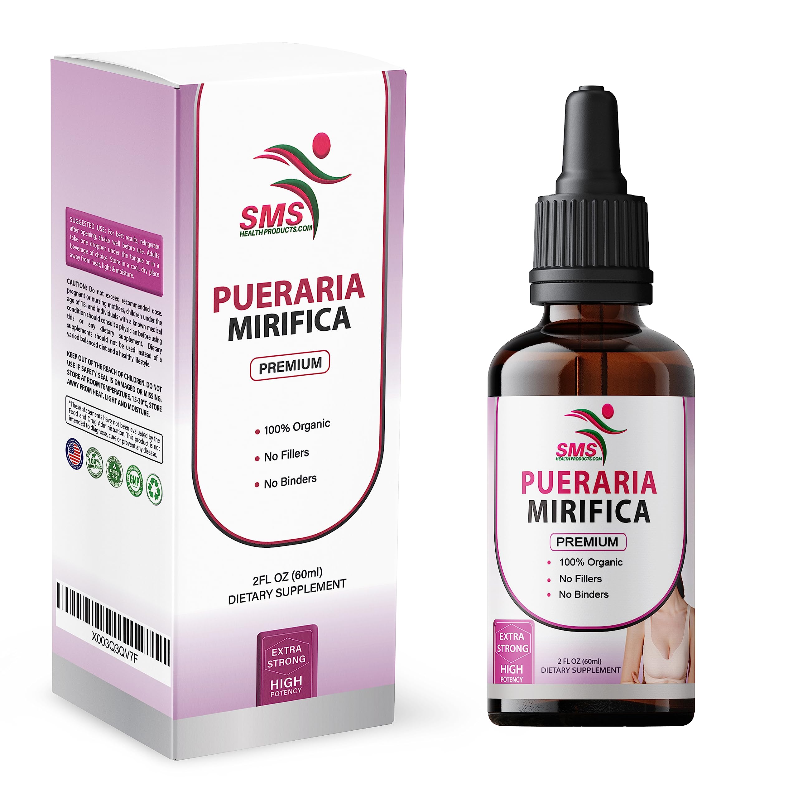 SMSHEALTHPRODUCTS.com Pueraria Mirifica Drops bottle on a clean countertop for daily use.