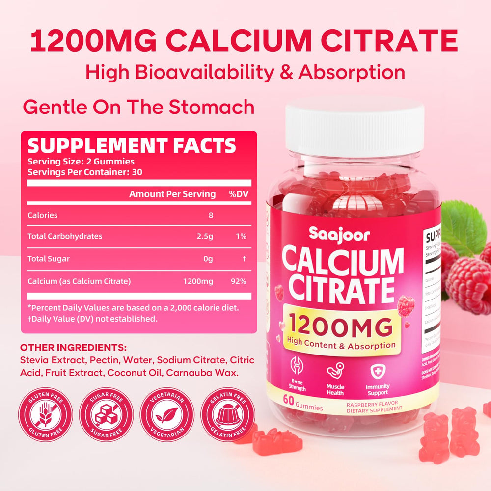 Close-up of Saajoor gummies showing the raspberry chew texture for easy daily intake.