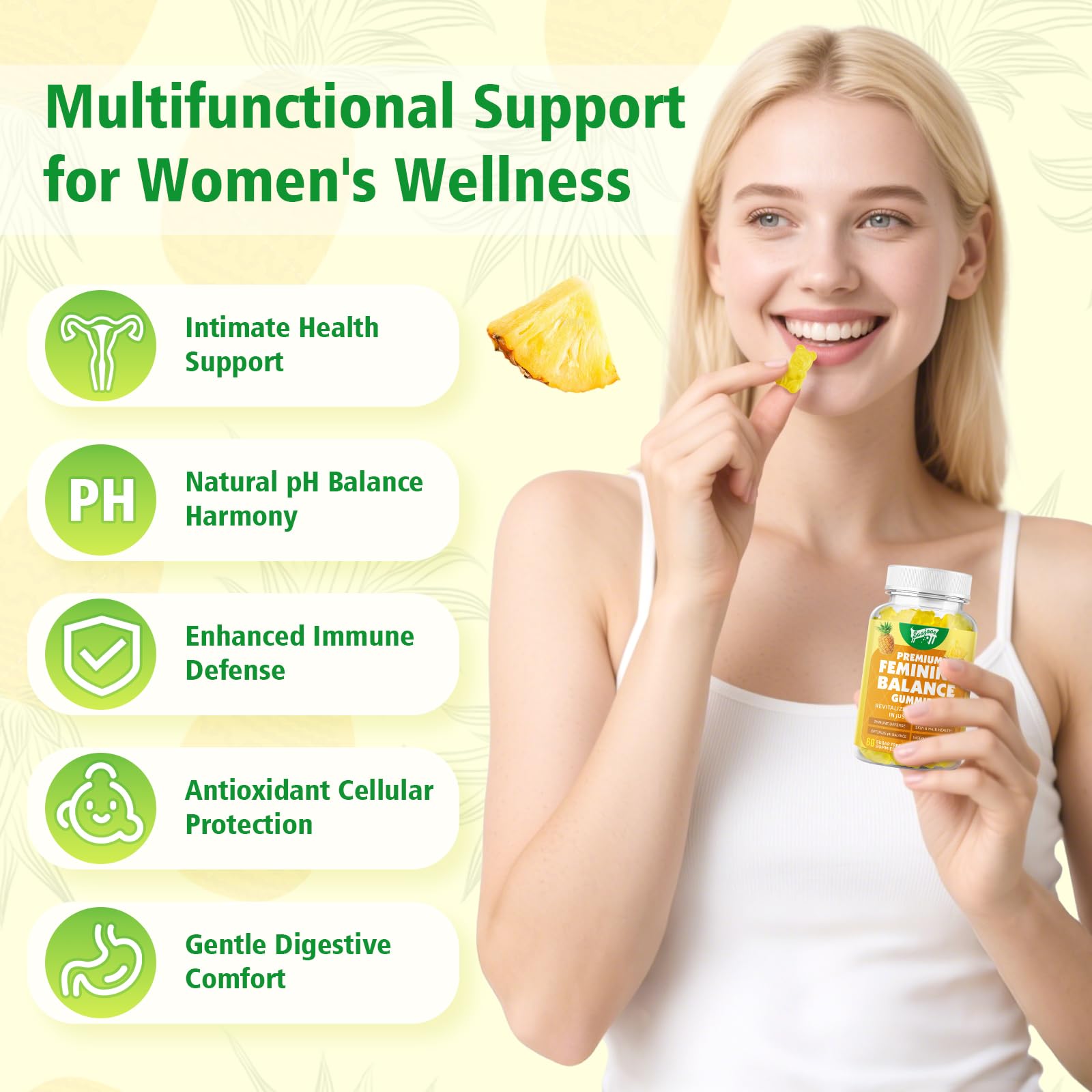 Saajoor pineapple flavor gummies evoke tropical taste and energy.
