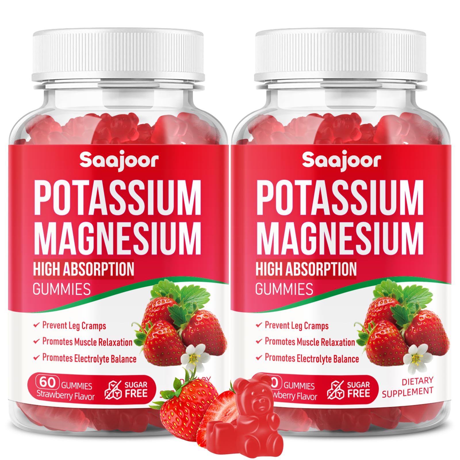 Saajoor Potassium Magnesium Gummies bottle showing 120 count for daily electrolyte balance.