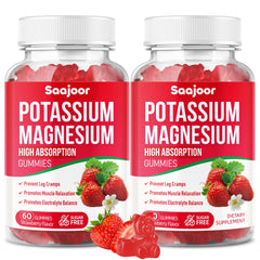 Saajoor Potassium Magnesium Gummies bottle showing 120 count for daily electrolyte balance.