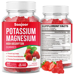 Saajoor Potassium Magnesium Gummies strawberry closeup for electrolyte support