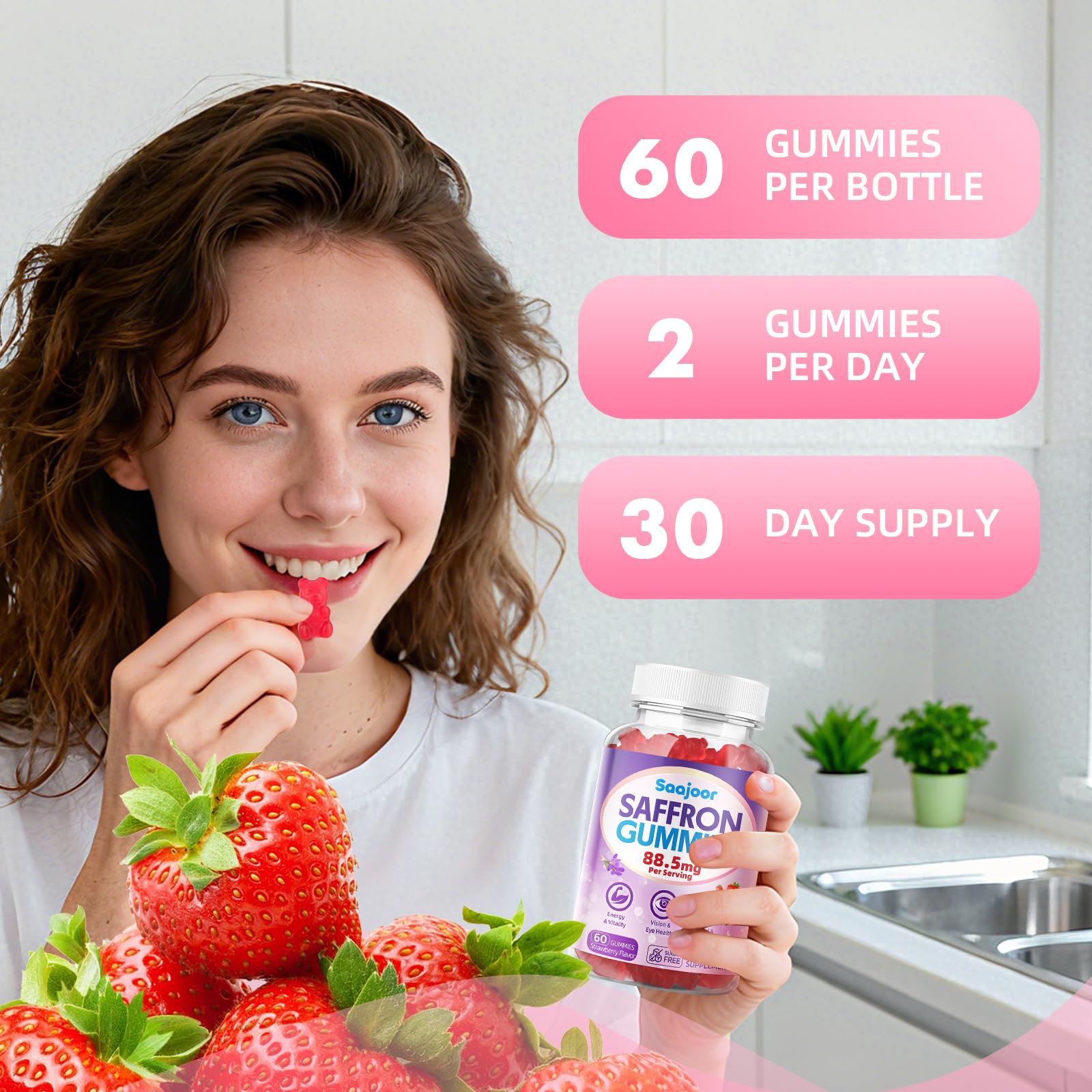 Saajoor saffron gummies kids and adults taking gummy together for mood and focus support.