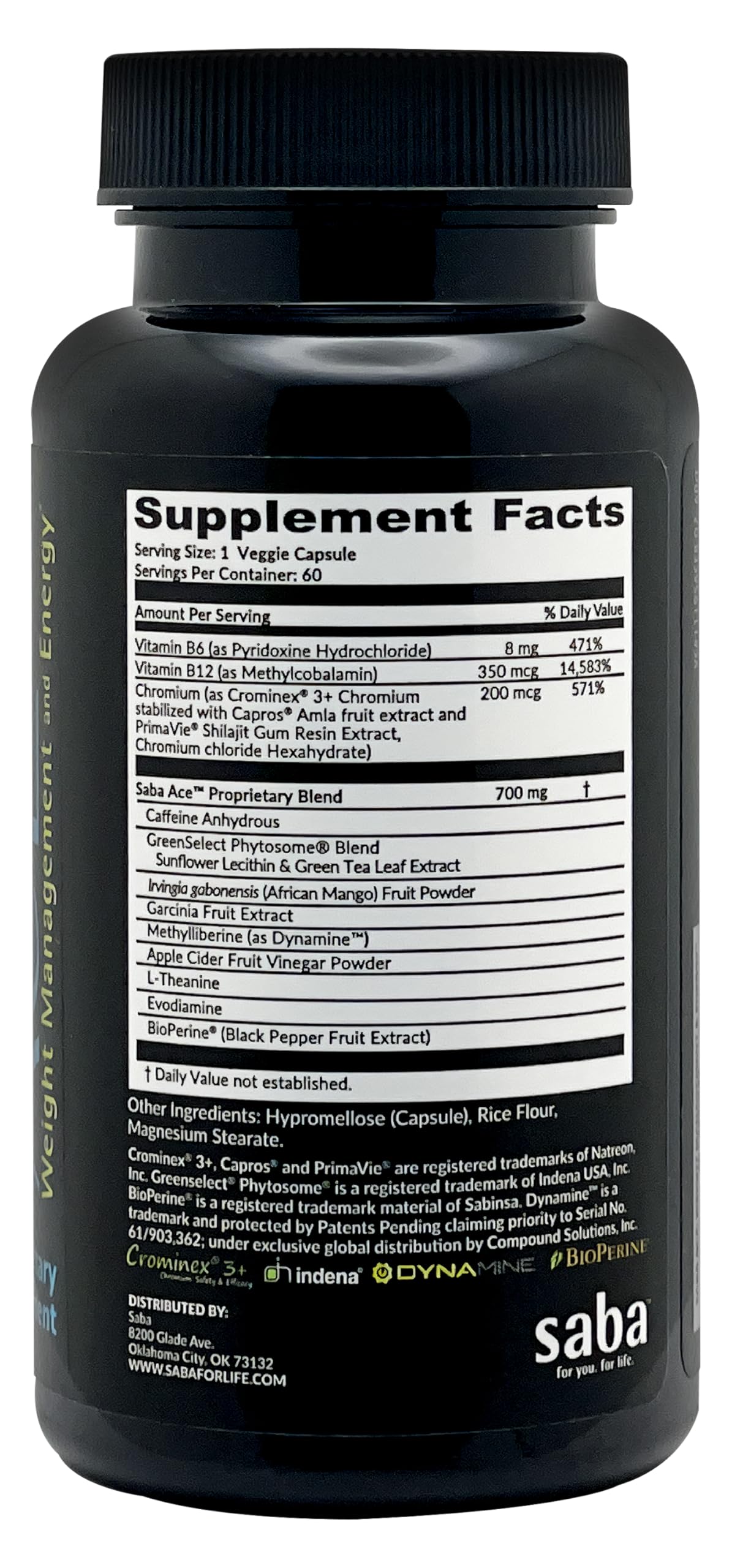 Saba ACE 60-capsules-pack emphasizes value and steady energy for focus.