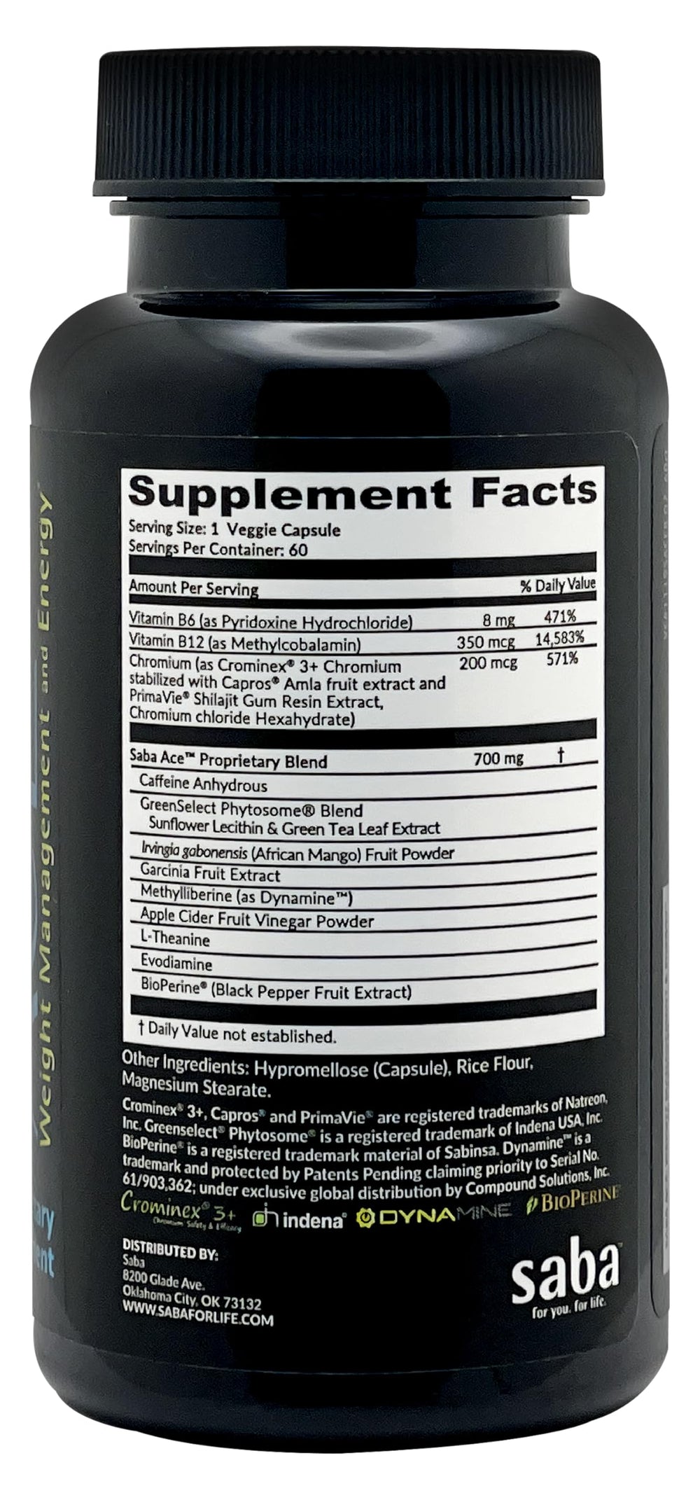 Saba ACE 60-capsules-pack emphasizes value and steady energy for focus.